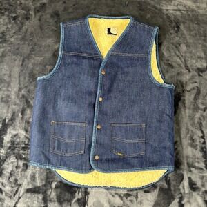 Roebucks Denim Vest Mens L Tall Blue Sherpa Lined Vintage Sears Workwear